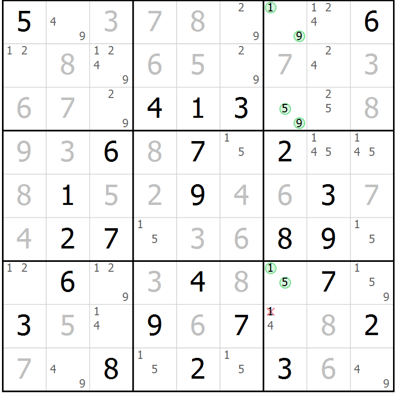 Position des candidats pour la solution de la Gr 42 page 45 du magazine de sudoku Virtuose n° 123
