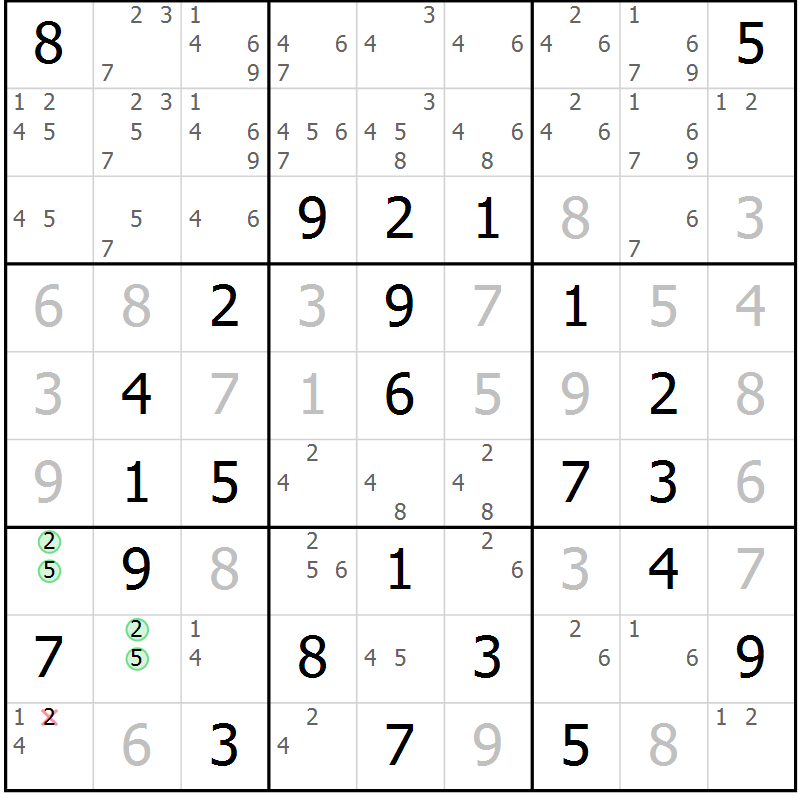 Position des candidats pour la solution de la Gr 44 page 47 du magazine de sudoku Virtuose n° 123