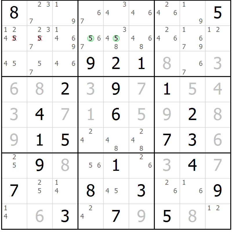 Position des candidats pour la solution de la Gr 44 page 47 du magazine de sudoku Virtuose n° 123