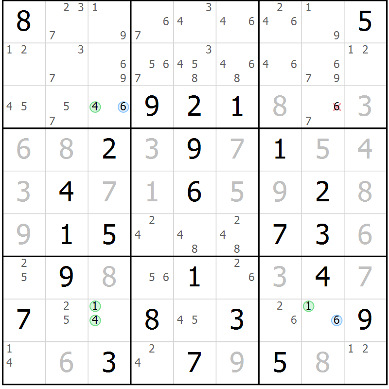 Position des candidats pour la solution de la Gr 44 page 47 du magazine de sudoku Virtuose n° 123
