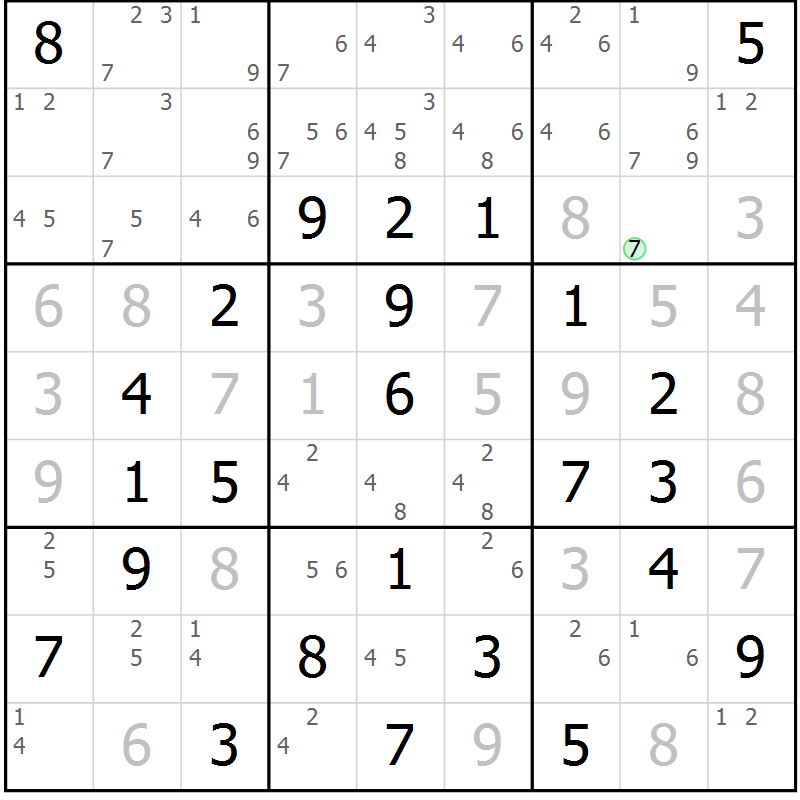 Position des candidats pour la solution de la Gr 44 page 47 du magazine de sudoku Virtuose n° 123