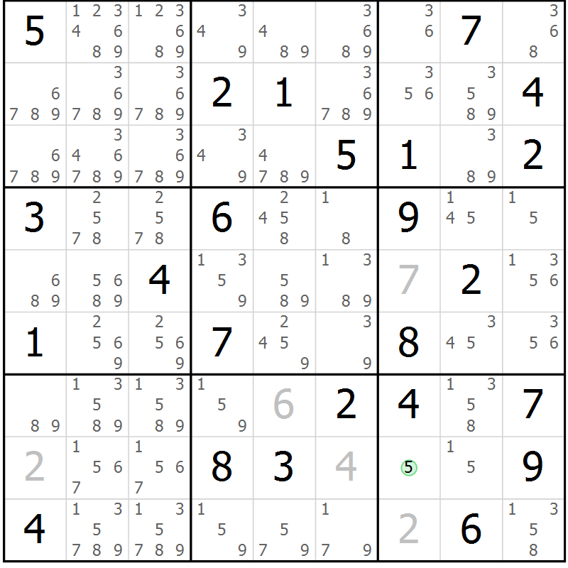 Position des candidats pour la solution de la Gr 45 page 48 du magazine de sudoku Virtuose n° 123