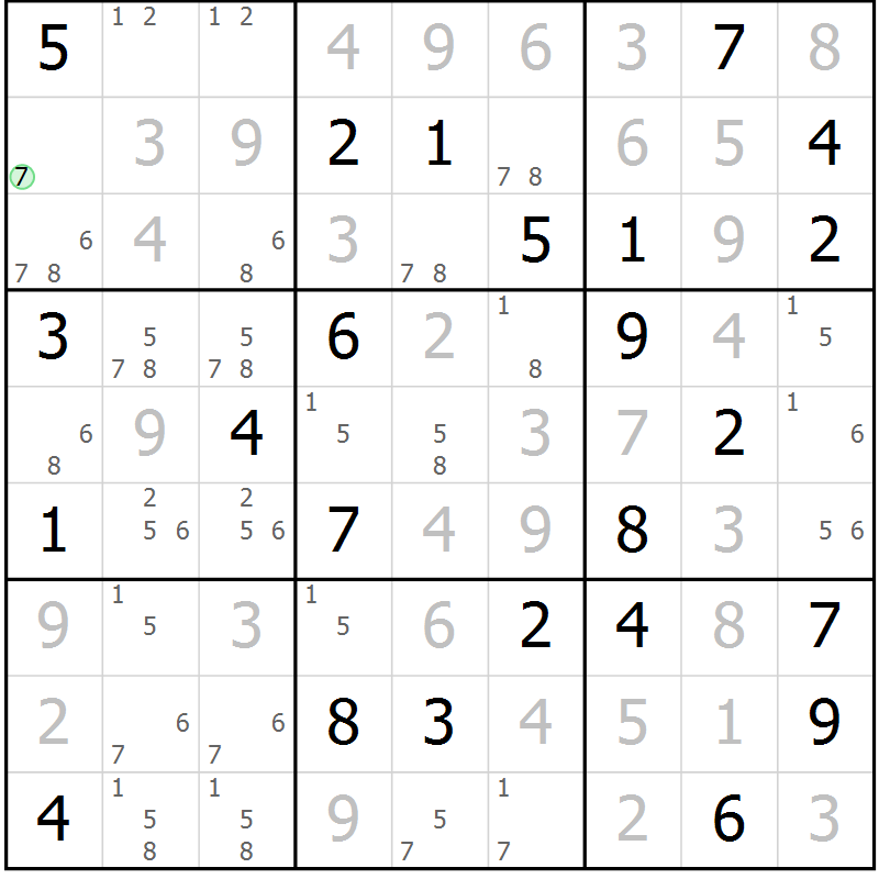 Position des candidats pour la solution de la Gr 45 page 48 du magazine de sudoku Virtuose n° 123