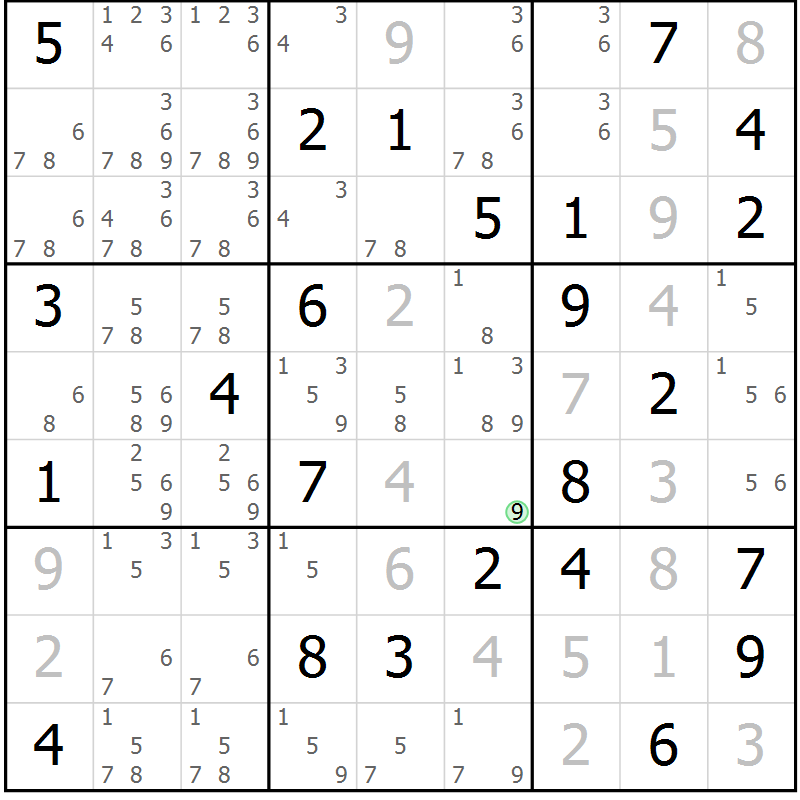 Position des candidats pour la solution de la Gr 45 page 48 du magazine de sudoku Virtuose n° 123