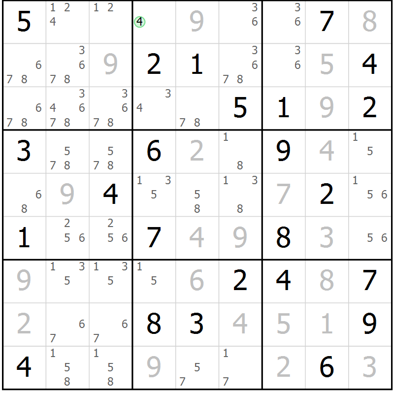 Position des candidats pour la solution de la Gr 45 page 48 du magazine de sudoku Virtuose n° 123