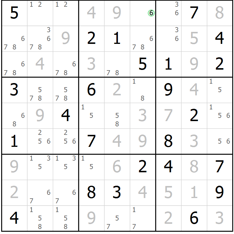 Position des candidats pour la solution de la Gr 45 page 48 du magazine de sudoku Virtuose n° 123