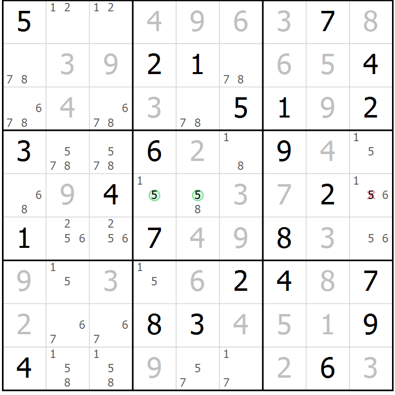 Position des candidats pour la solution de la Gr 45 page 48 du magazine de sudoku Virtuose n° 123