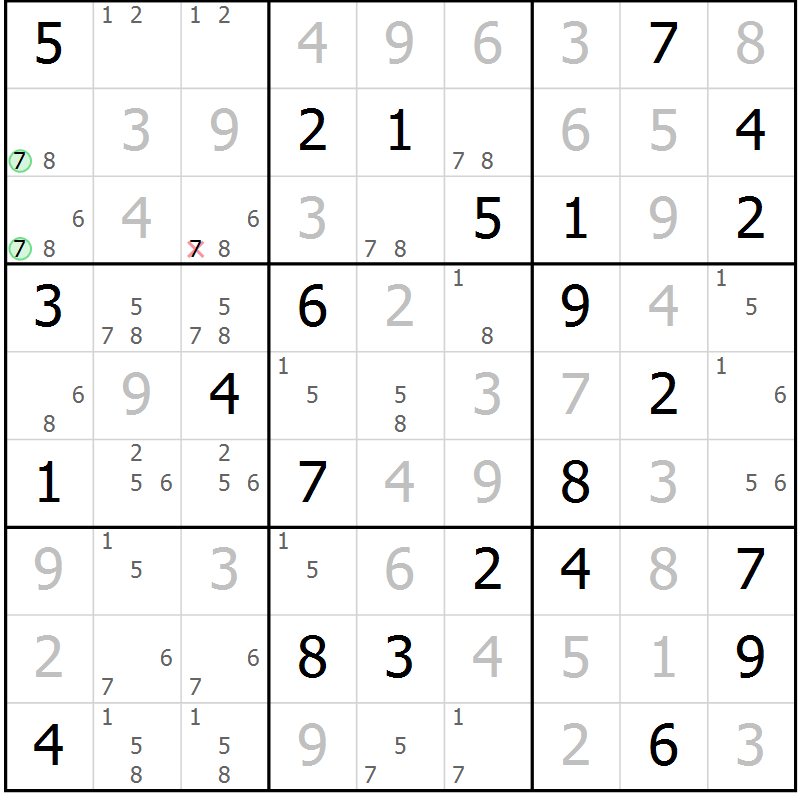 Position des candidats pour la solution de la Gr 45 page 48 du magazine de sudoku Virtuose n° 123
