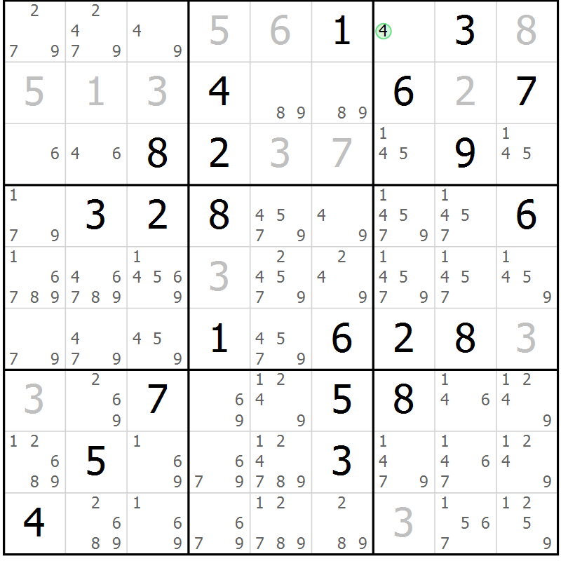 Position des candidats pour la solution de la Gr 46 page 49 du magazine de sudoku Virtuose n° 123