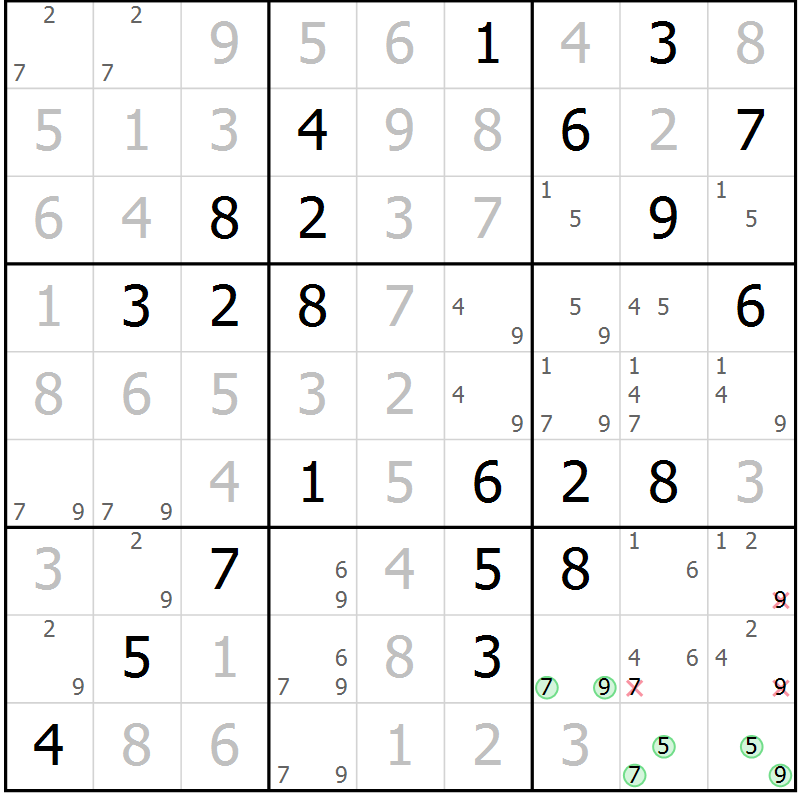 Position des candidats pour la solution de la Gr 46 page 49 du magazine de sudoku Virtuose n° 123