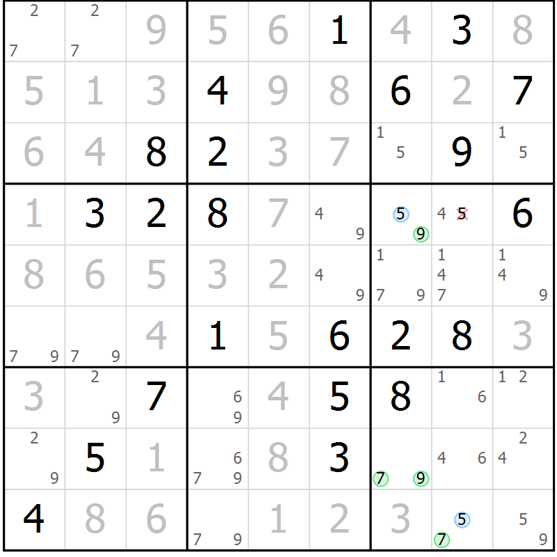 Position des candidats pour la solution de la Gr 46 page 49 du magazine de sudoku Virtuose n° 123