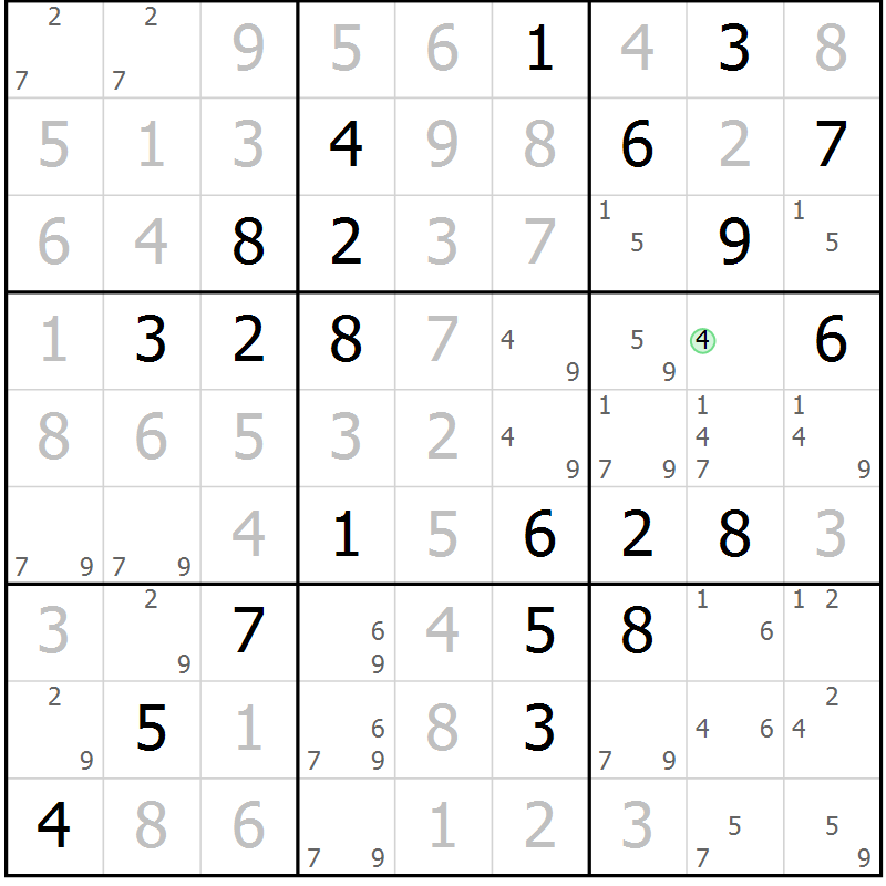 Position des candidats pour la solution de la Gr 46 page 49 du magazine de sudoku Virtuose n° 123
