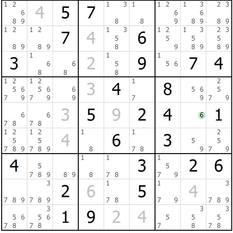 Position des candidats pour la solution de la Gr 47 page 50 du magazine de sudoku Virtuose n° 123
