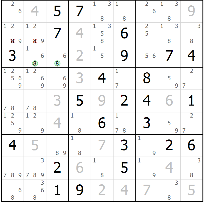 Position des candidats pour la solution de la Gr 47 page 50 du magazine de sudoku Virtuose n° 123