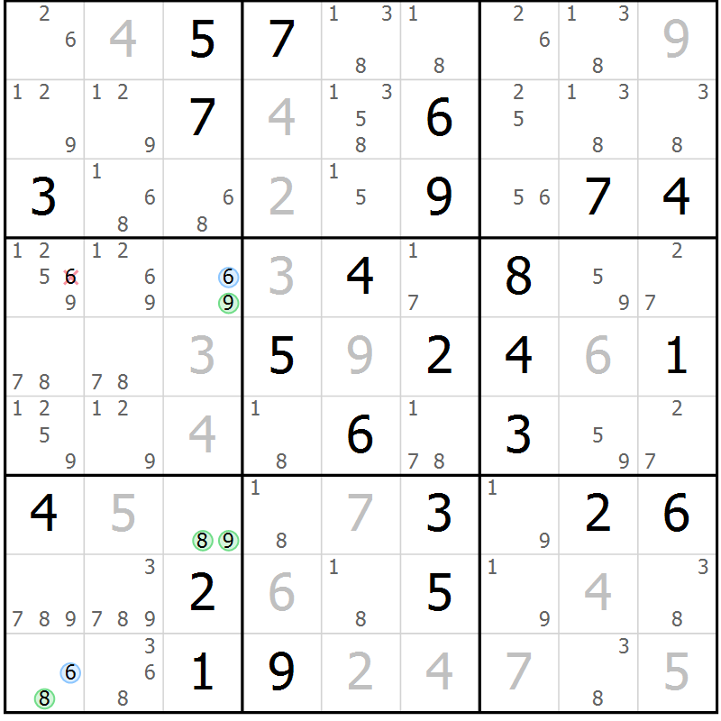 Position des candidats pour la solution de la Gr 47 page 50 du magazine de sudoku Virtuose n° 123