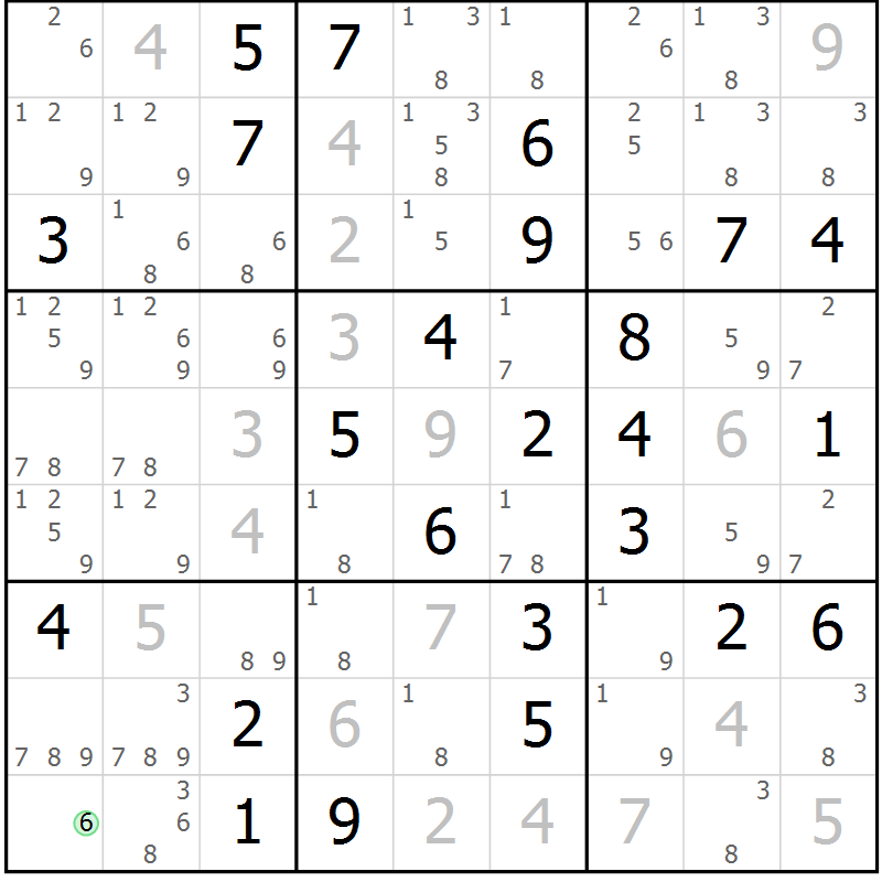 Position des candidats pour la solution de la Gr 47 page 50 du magazine de sudoku Virtuose n° 123