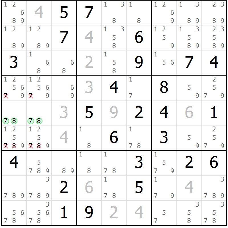 Position des candidats pour la solution de la Gr 47 page 50 du magazine de sudoku Virtuose n° 123