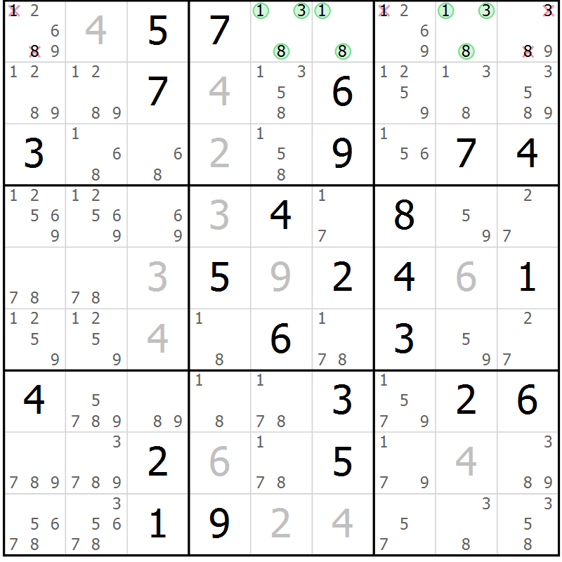 Position des candidats pour la solution de la Gr 47 page 50 du magazine de sudoku Virtuose n° 123