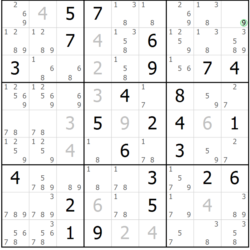 Position des candidats pour la solution de la Gr 47 page 50 du magazine de sudoku Virtuose n° 123