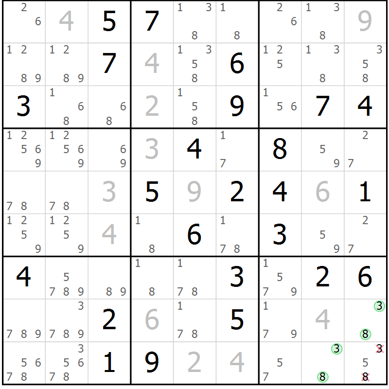 Position des candidats pour la solution de la Gr 47 page 50 du magazine de sudoku Virtuose n° 123