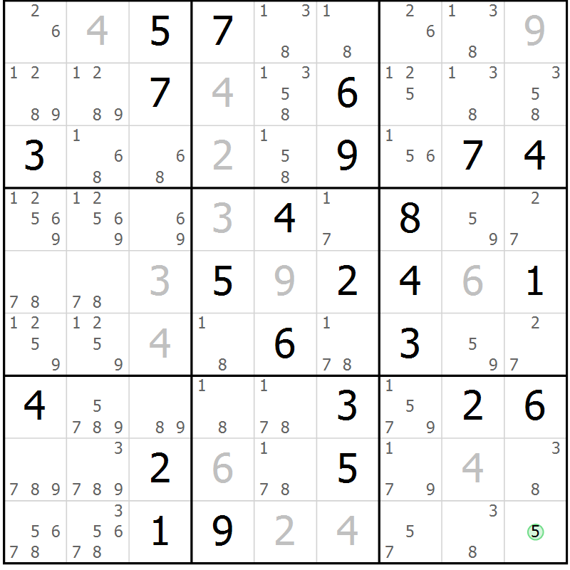 Position des candidats pour la solution de la Gr 47 page 50 du magazine de sudoku Virtuose n° 123