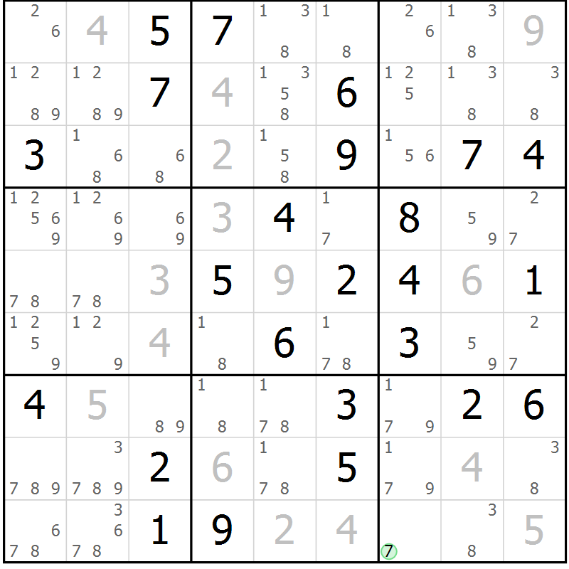 Position des candidats pour la solution de la Gr 47 page 50 du magazine de sudoku Virtuose n° 123