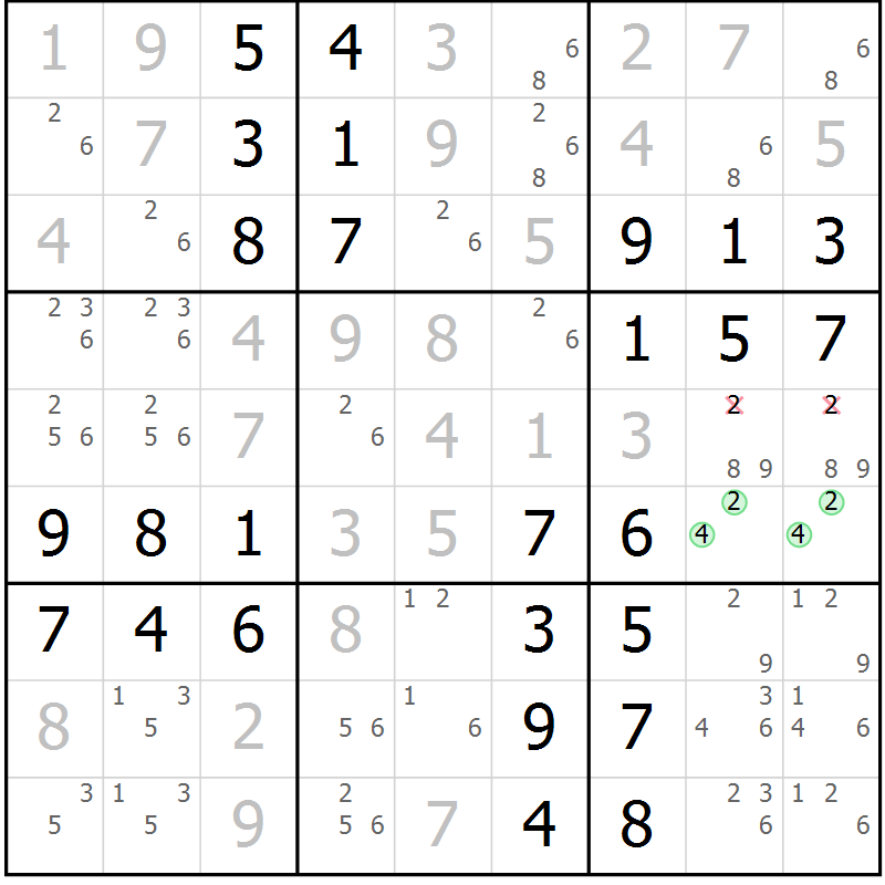 Position des candidats pour la solution de la Gr 48 page 51 du magazine de sudoku Virtuose n° 123