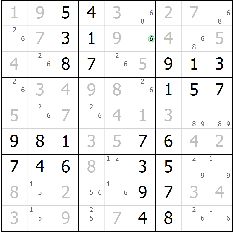 Position des candidats pour la solution de la Gr 48 page 51 du magazine de sudoku Virtuose n° 123