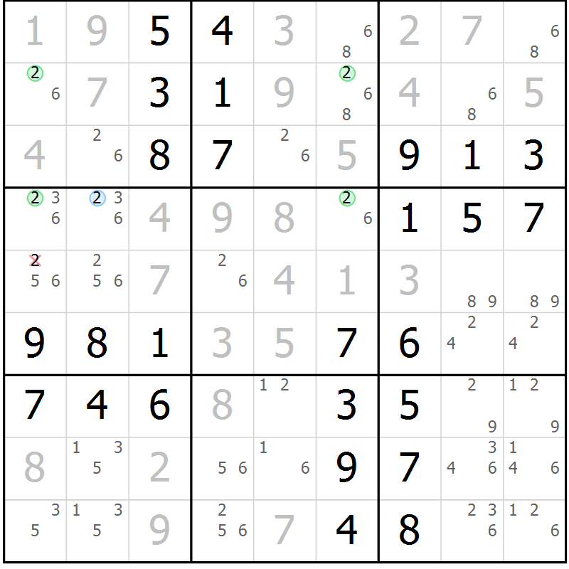 Position des candidats pour la solution de la Gr 48 page 51 du magazine de sudoku Virtuose n° 123