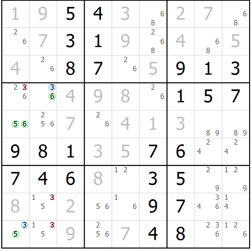 Position des candidats pour la solution de la Gr 48 page 51 du magazine de sudoku Virtuose n° 123