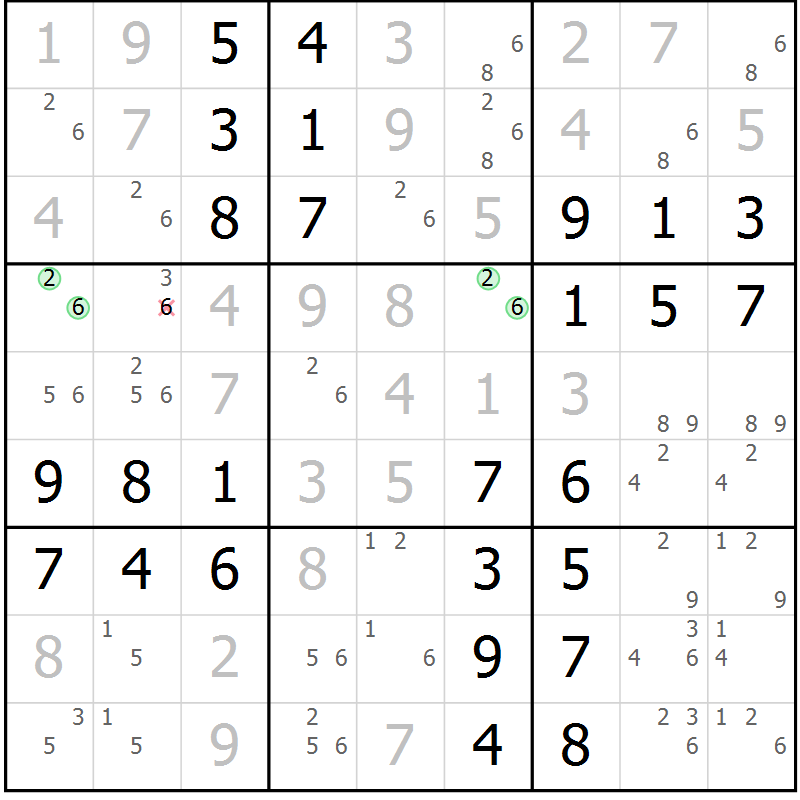 Position des candidats pour la solution de la Gr 48 page 51 du magazine de sudoku Virtuose n° 123