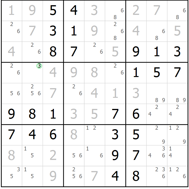 Position des candidats pour la solution de la Gr 48 page 51 du magazine de sudoku Virtuose n° 123