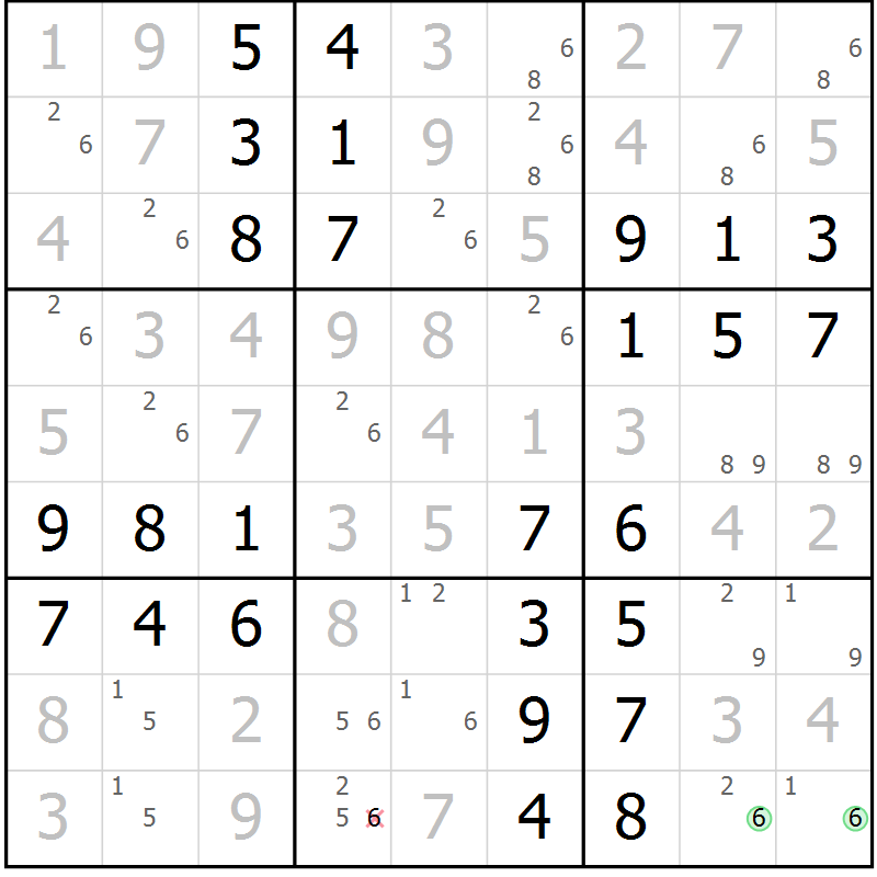 Position des candidats pour la solution de la Gr 48 page 51 du magazine de sudoku Virtuose n° 123