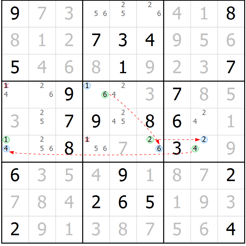 Position des candidats pour la solution de la Gr 49 page 52 du magazine de sudoku Virtuose n° 123