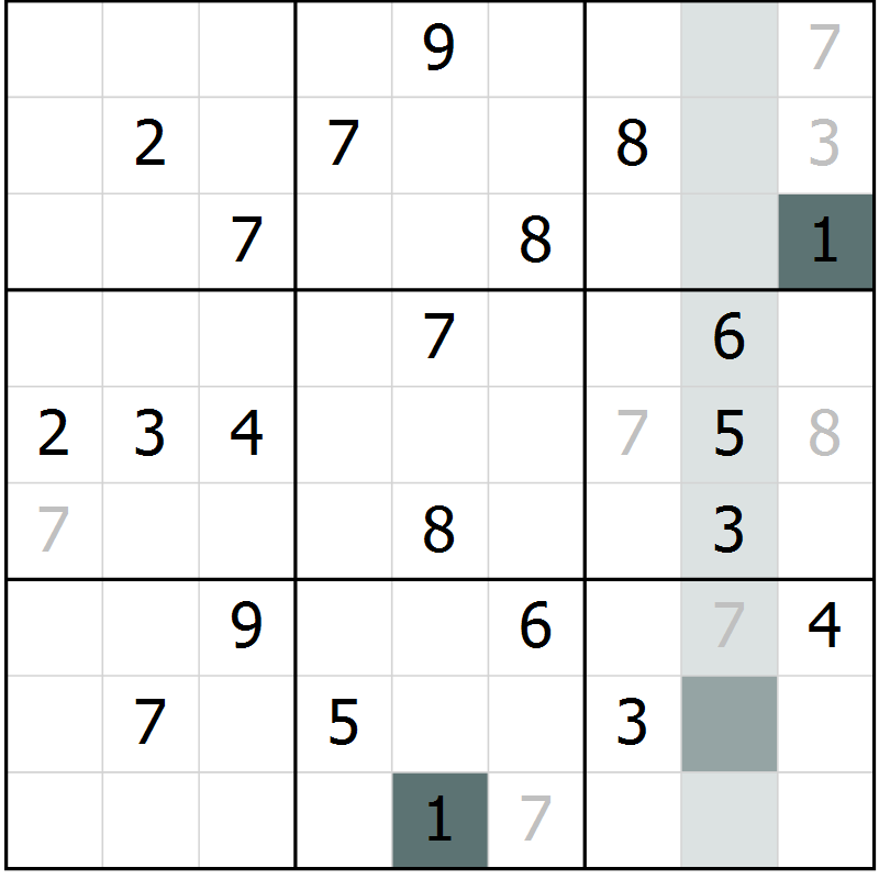 Position des candidats pour la solution de la Gr 5 page 8 du magazine de sudoku Virtuose n° 123