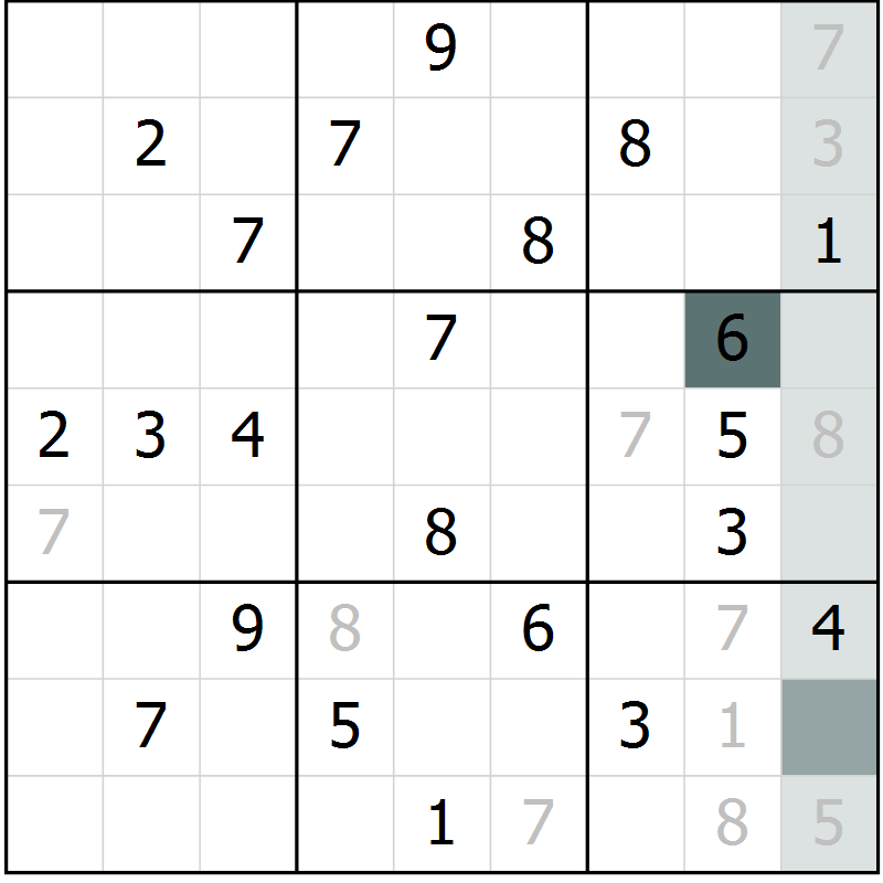 Position des candidats pour la solution de la Gr 5 page 8 du magazine de sudoku Virtuose n° 123