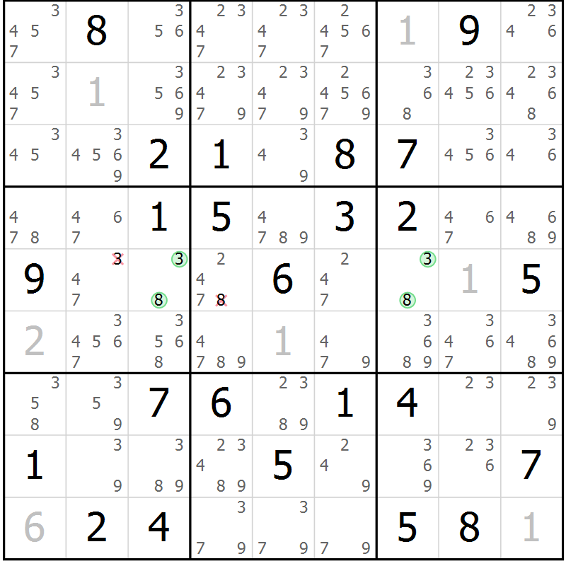 Position des candidats pour la solution de la Gr 50 page 53 du magazine de sudoku Virtuose n° 123