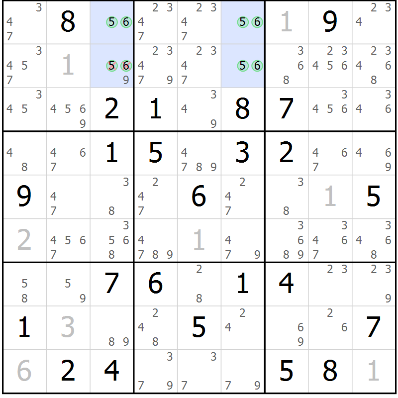 Position des candidats pour la solution de la Gr 50 page 53 du magazine de sudoku Virtuose n° 123