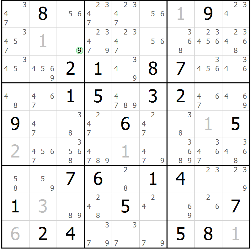 Position des candidats pour la solution de la Gr 50 page 53 du magazine de sudoku Virtuose n° 123