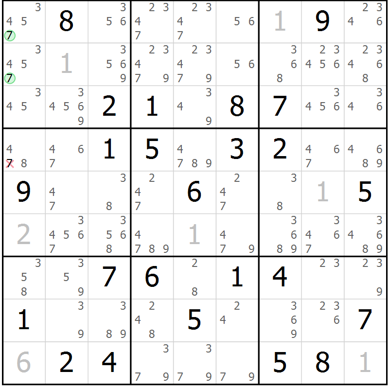 Position des candidats pour la solution de la Gr 50 page 53 du magazine de sudoku Virtuose n° 123