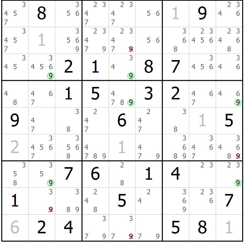 Position des candidats pour la solution de la Gr 50 page 53 du magazine de sudoku Virtuose n° 123