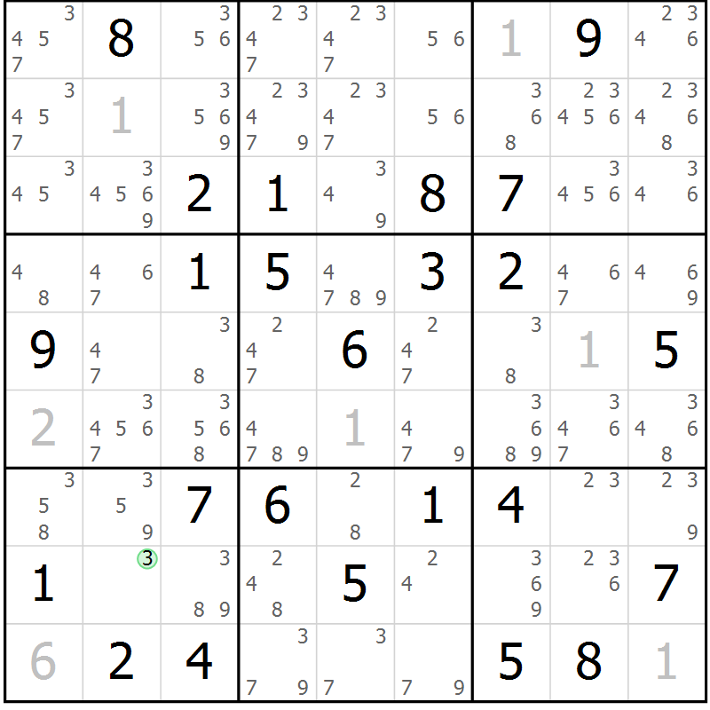 Position des candidats pour la solution de la Gr 50 page 53 du magazine de sudoku Virtuose n° 123