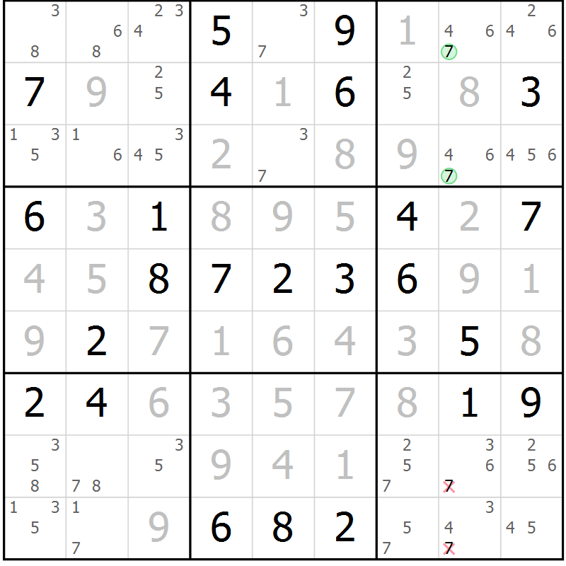 Position des candidats pour la solution de la Gr 51 page 54 du magazine de sudoku Virtuose n° 123