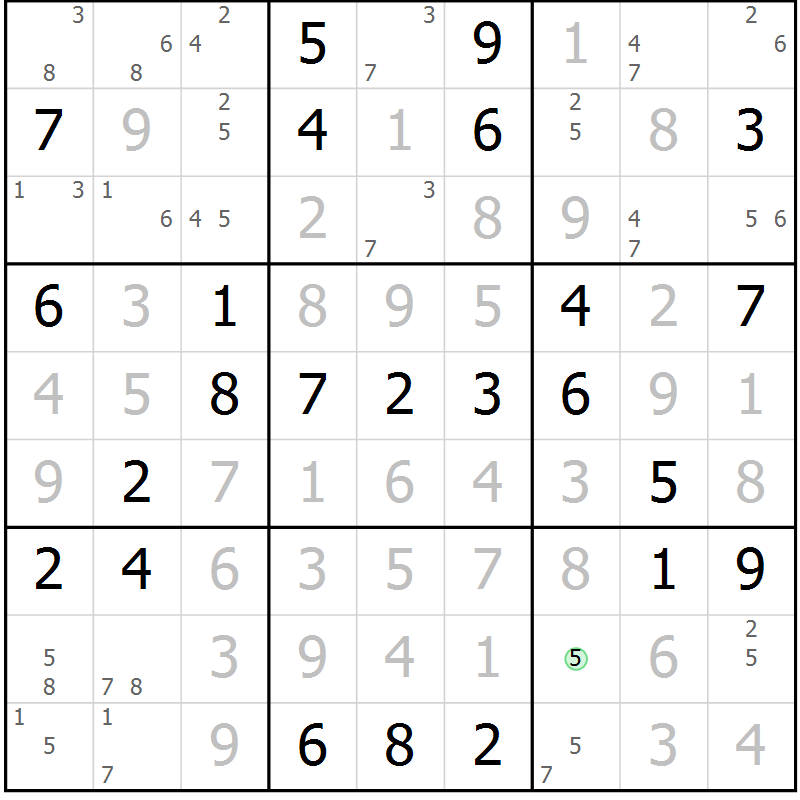 Position des candidats pour la solution de la Gr 51 page 54 du magazine de sudoku Virtuose n° 123