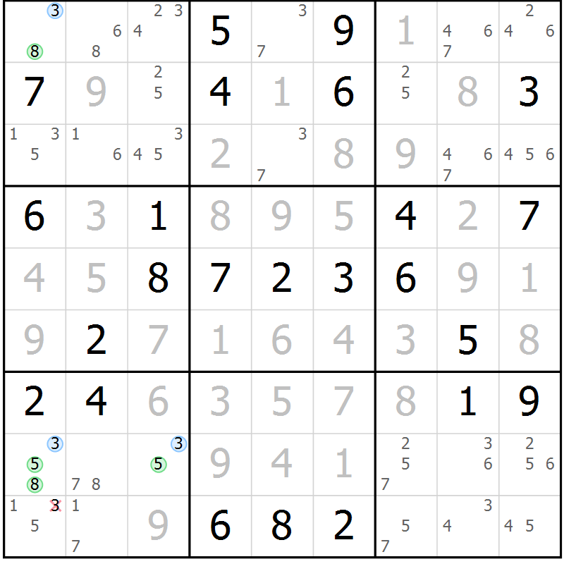 Position des candidats pour la solution de la Gr 51 page 54 du magazine de sudoku Virtuose n° 123