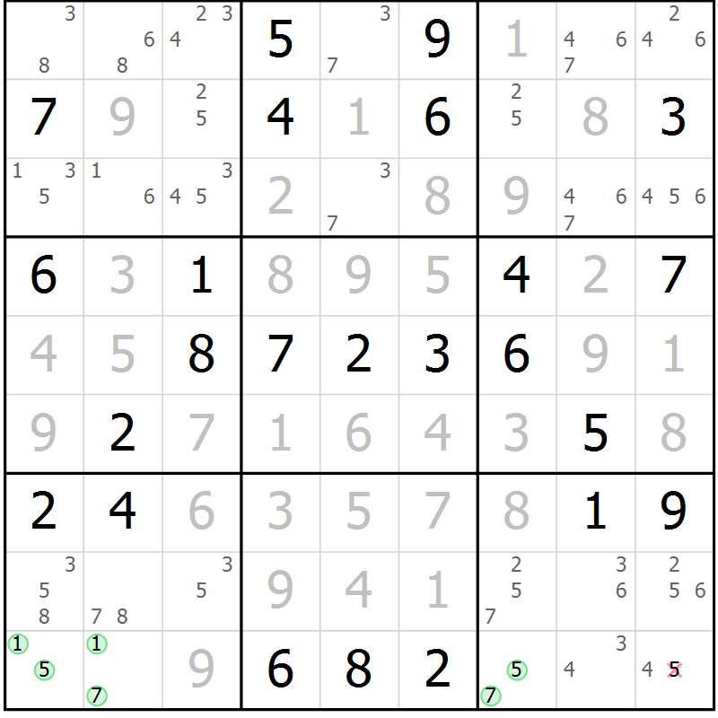 Position des candidats pour la solution de la Gr 51 page 54 du magazine de sudoku Virtuose n° 123
