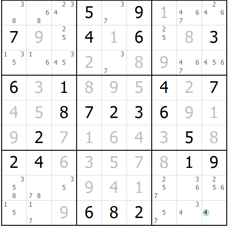 Position des candidats pour la solution de la Gr 51 page 54 du magazine de sudoku Virtuose n° 123