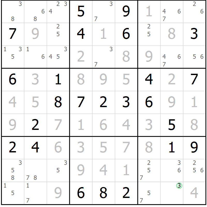 Position des candidats pour la solution de la Gr 51 page 54 du magazine de sudoku Virtuose n° 123