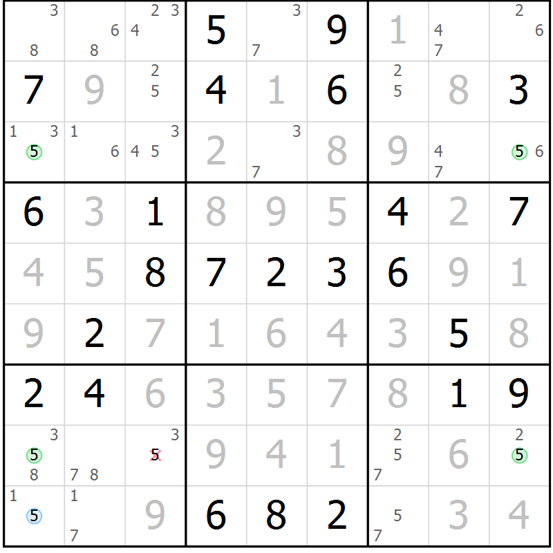 Position des candidats pour la solution de la Gr 51 page 54 du magazine de sudoku Virtuose n° 123