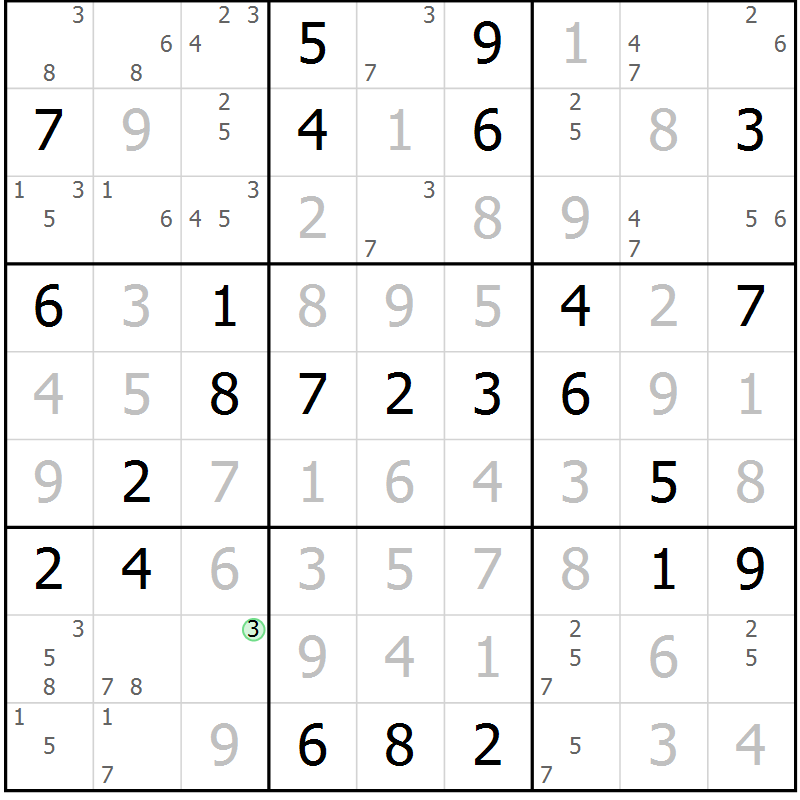 Position des candidats pour la solution de la Gr 51 page 54 du magazine de sudoku Virtuose n° 123